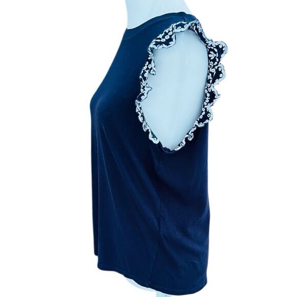 Kate Spade Navy Blue Ruffle Sleeve Top size small. - Picture 3 of 6